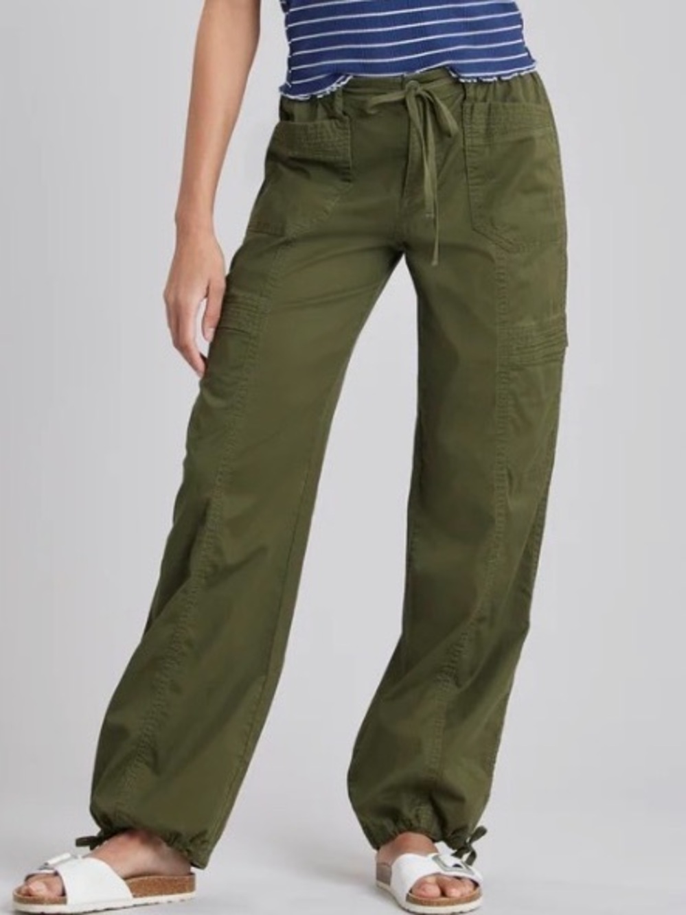UNIONBAY Olive Wide-Leg Cargo Drawstring Pants